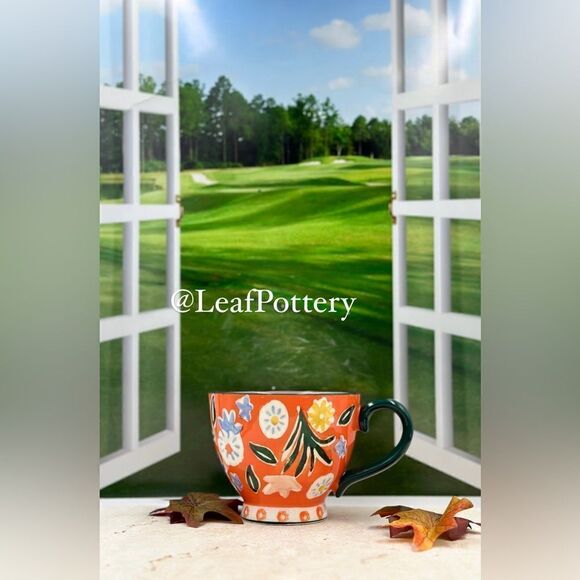 Fall Flowers & Leaves Orange/Green Ceramic 16oz Mug - Picture 1 of 10